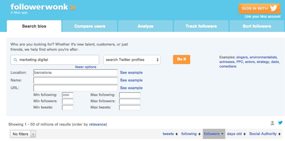 Followerwonk - 12 herramientas para buscar influencers en Redes Sociales