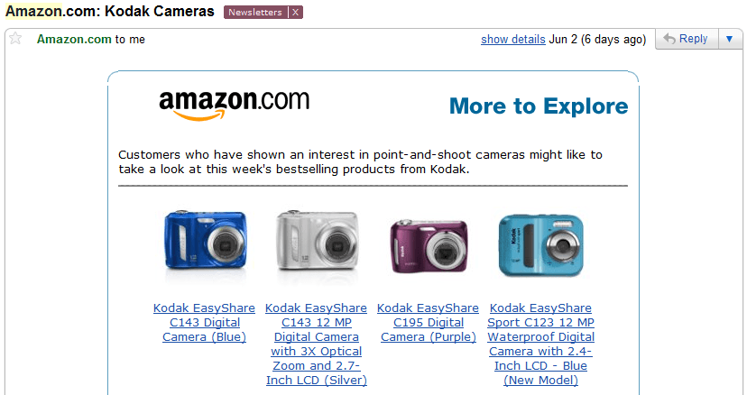 razones para hacer email marketing ejemplo Amazon