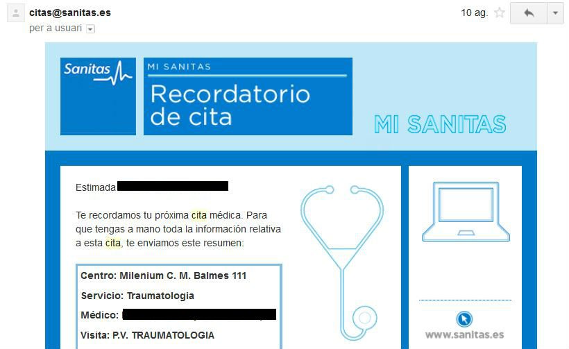 razones para hacer email marketing ejemplo Sanitas