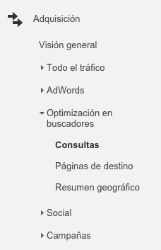 Metricas SEO para saber tu posicionamiento web: Consultas de keywords en Google Analytics