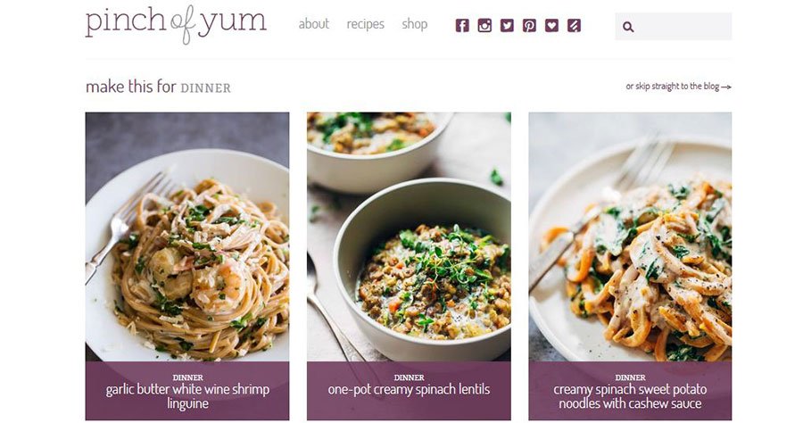 Ejemplo de cómo ganar dinero con tu blog: pinch of yum