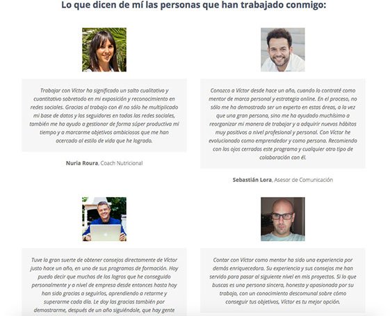 Cómo crear una landing page perfecta: ejemplo testimonios