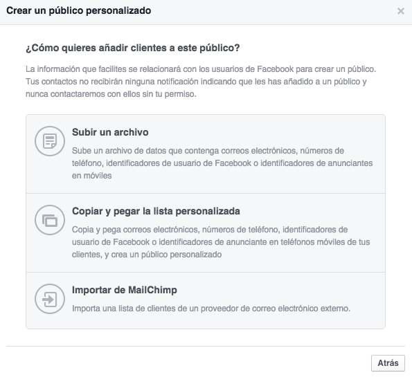 Público objetivo en Facebook Ads a partir de una lista Público objetivo en Facebook Ads a partir de una lista