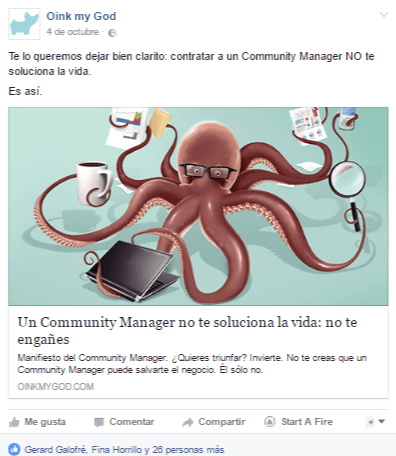 Tácticas Growth Hacking en Social Media: crear frases impactantes Crea impacto - Facebook Oink My God