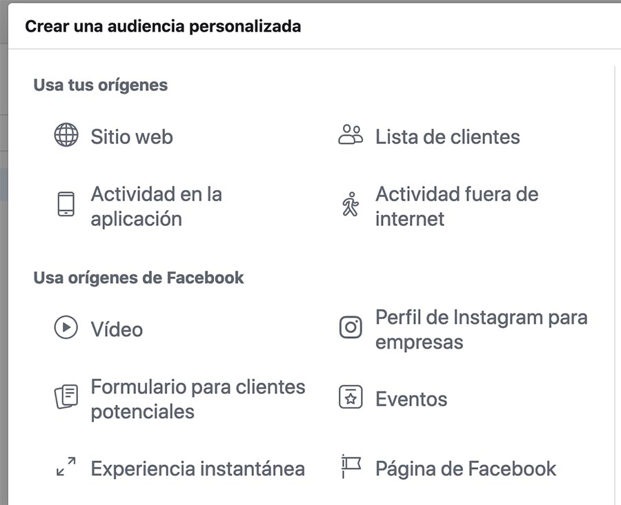 crear audiencia personalizada facebook ads instagram ads