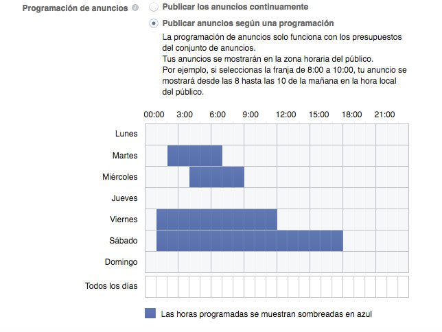 Trucos para optimizar campañas en Facebook Ads - programar anuncios