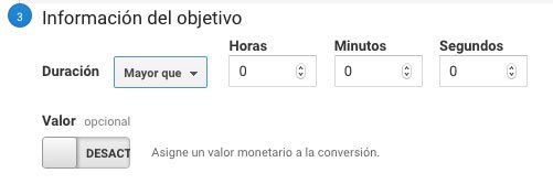 Objetivo duración en Google Analytics Objetivo duración en Google Analytics
