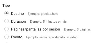 Distintos tipos de objetivos en Google Analytics Distintos tipos de objetivos en Google Analytics