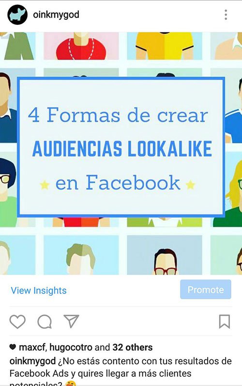 tareas a realizar despues de publicar un post : compartir en Instagram Publicación en el Instagram de Oink my God de un post del blog