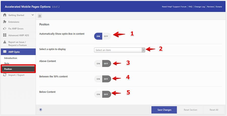 Cambiar la posición del plugin AMP Optin