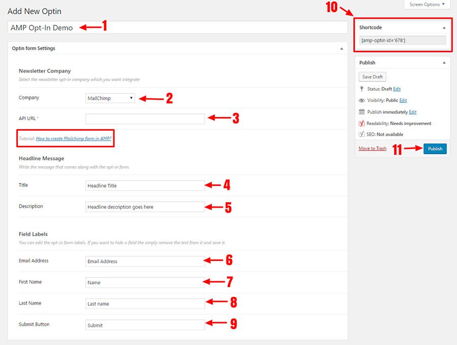 formulario de suscripción páginas AMP