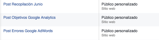 Tácticas remarketing en Facebook Ads. Ejemplo público personalizado lectores del blog