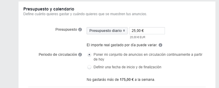Presupuesto para Facebook Ads