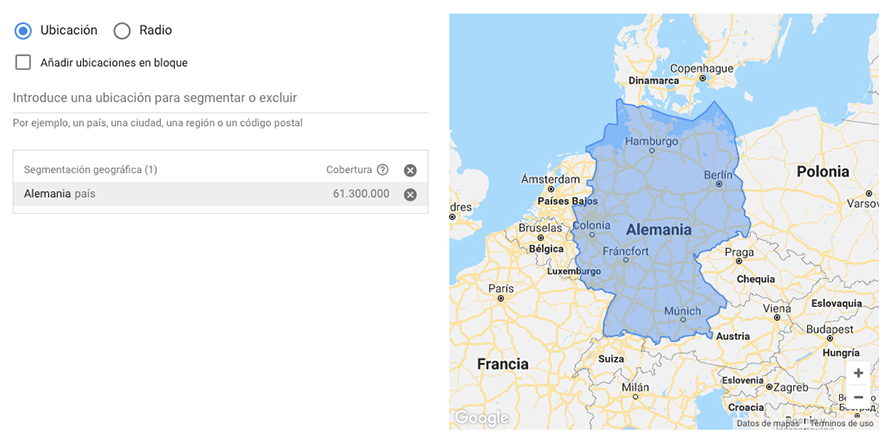 ubicaciones campaña google adwords