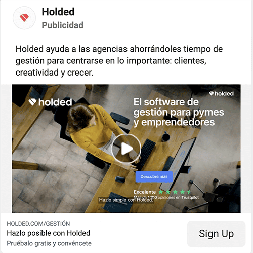 Ejemplo Holded de cómo escribir copys de Meta Ads