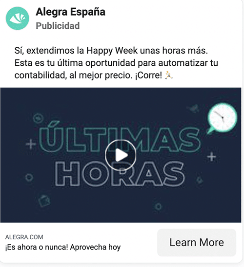 Ejemplo como escribir copy de meta ads de Alegra