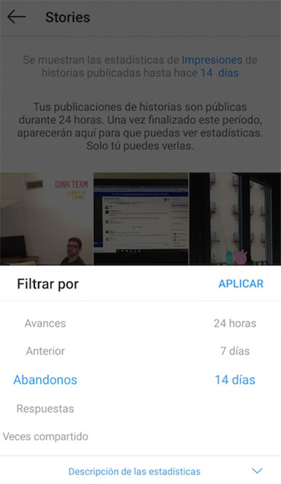 estadisticas stories insights
