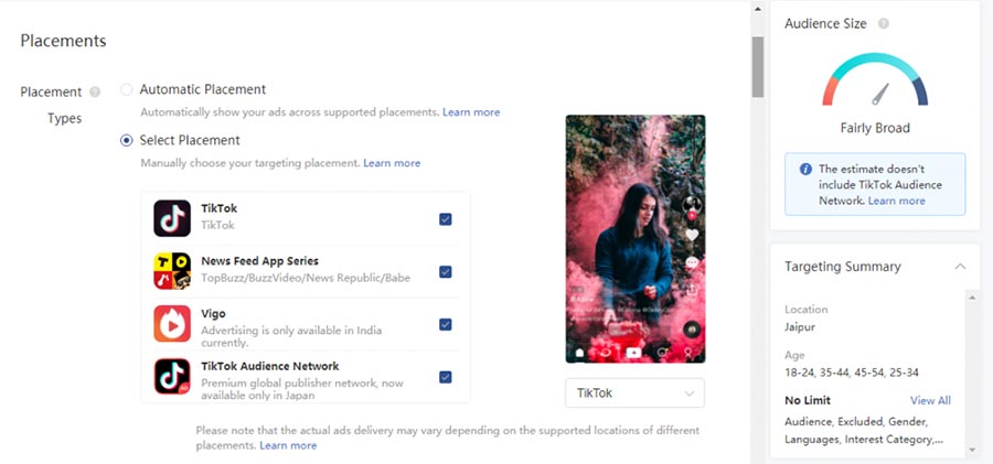 ubicaciones publicidad tiktok ads