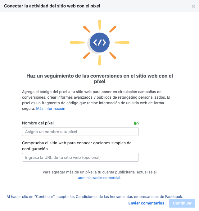 Conecta la actividad del sitio web con el pixel