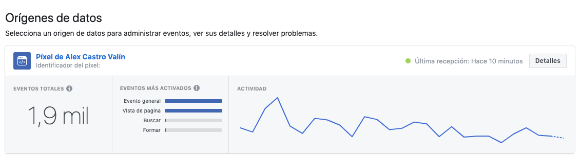 acceder a detalles pixel facebook