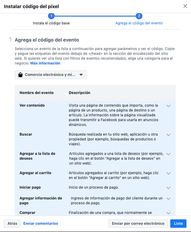 crear eventos en el pixel de facebook