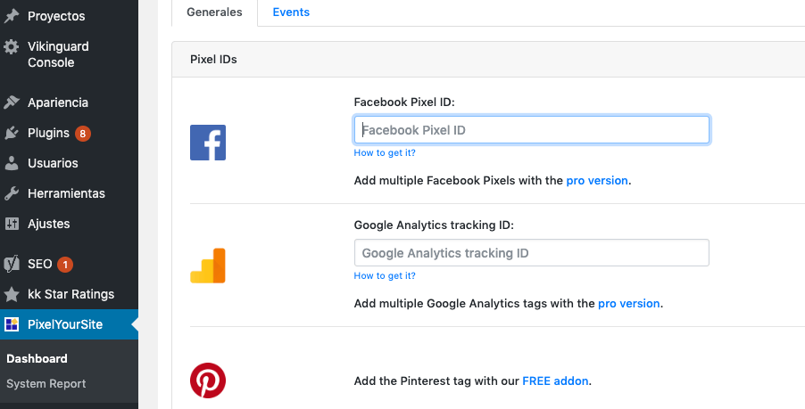 pixel your site instalado