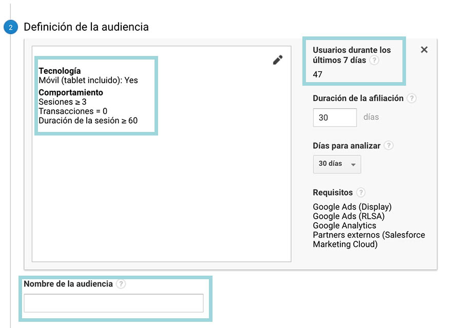 google analytics ejemplo audiencia
