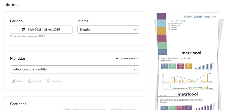 personalizar informes metricool