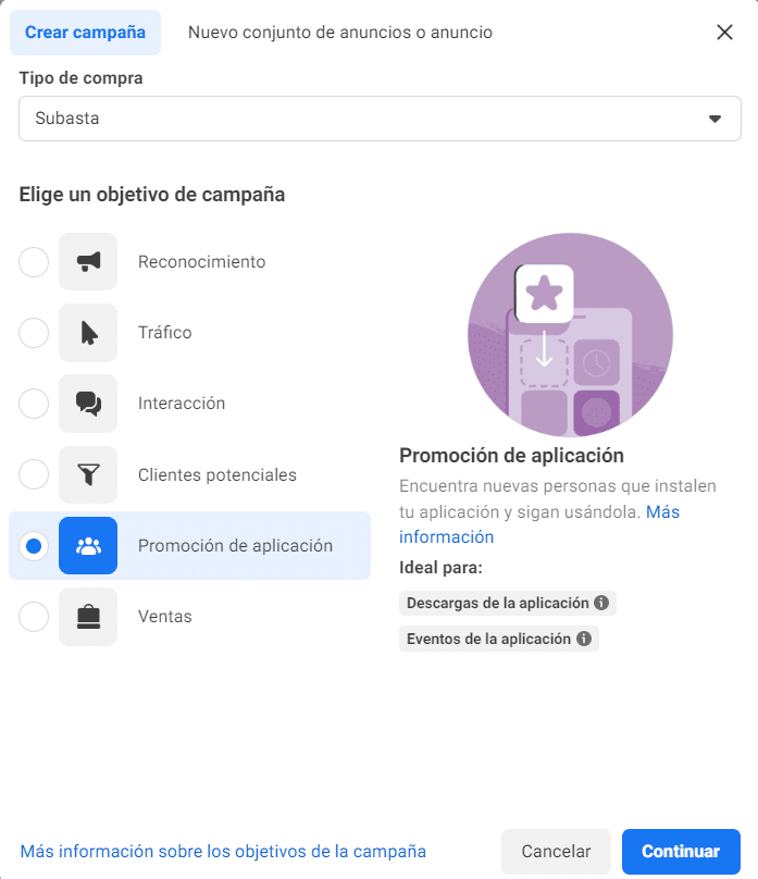 aplicaciones objetivo meta ads