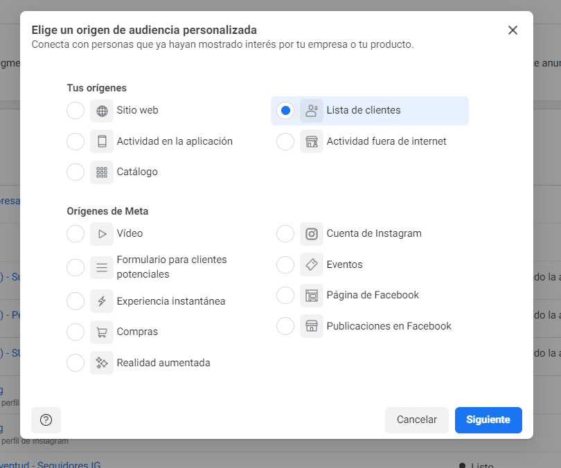 listado clientes audiencia remarketing meta ads