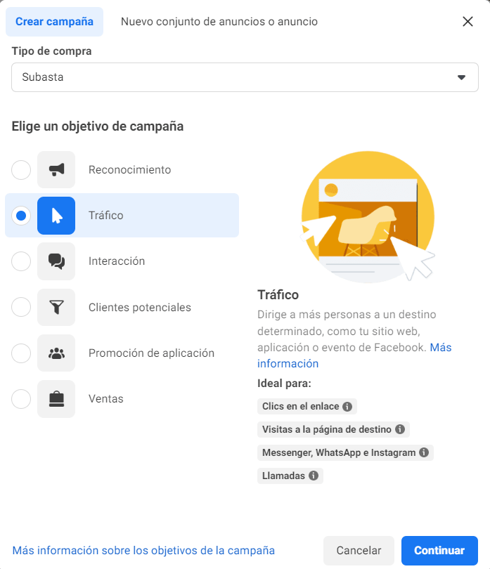 trafico objetivo meta ads