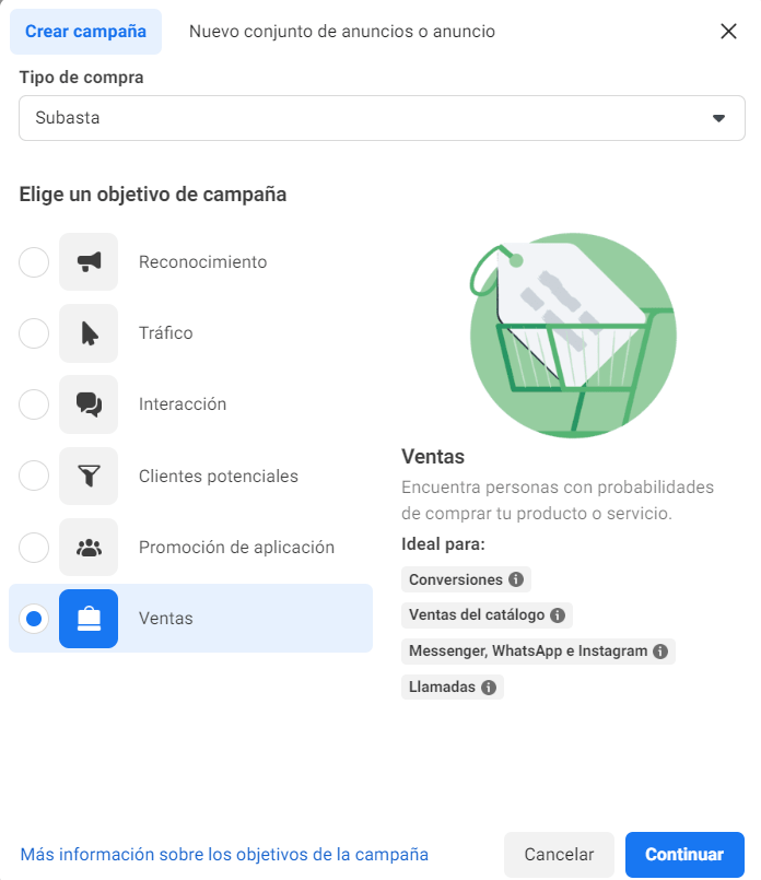ventas objetivo meta ads