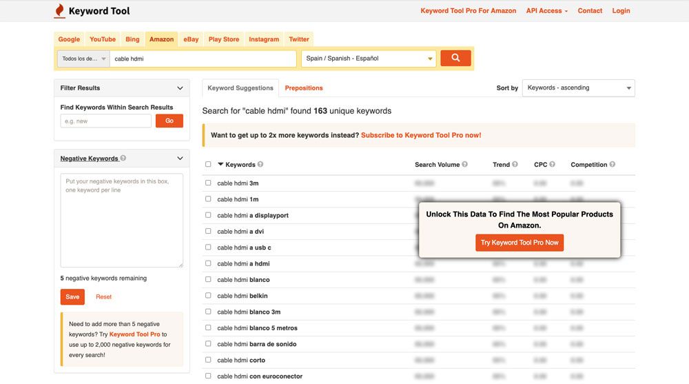 descubre términos de búsqueda y conoce su relevancia con keywordtool.io