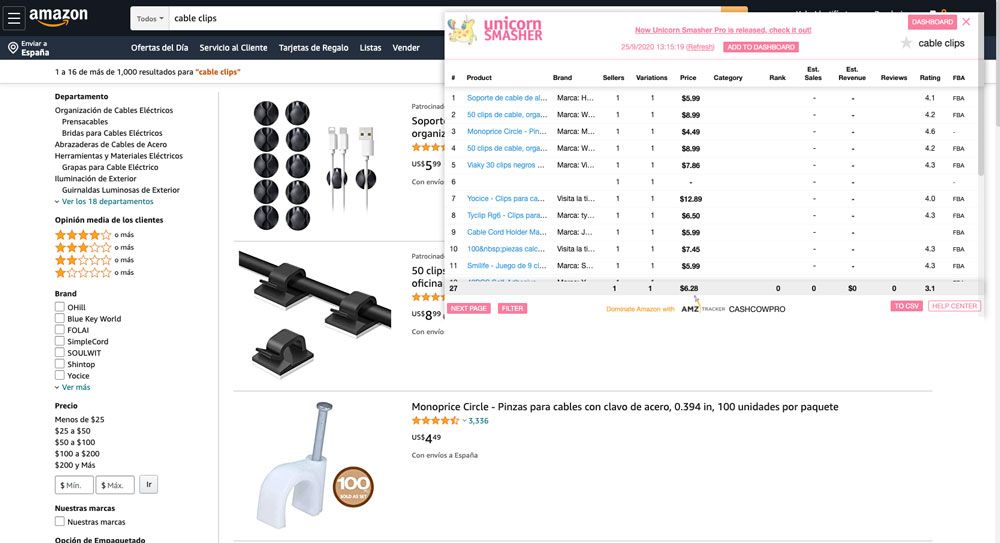 Unicorn Smasher es la herramienta gratuita de investigación de nichos de AMZ Tracker