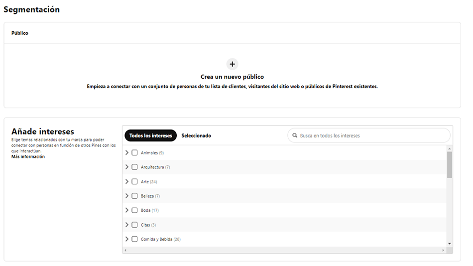 segmentación públicos pinterest ads