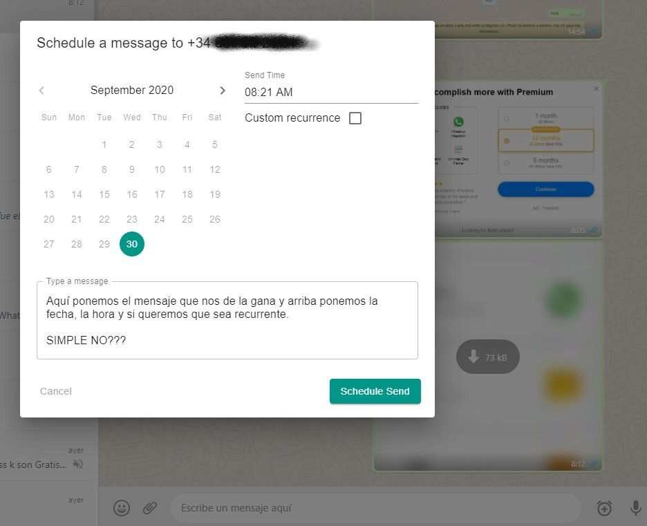 programar mensajes whatsapp con google chrome