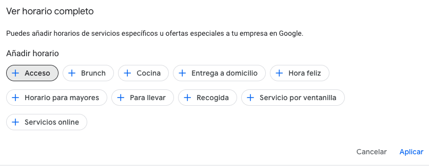 google my business horarios especificos