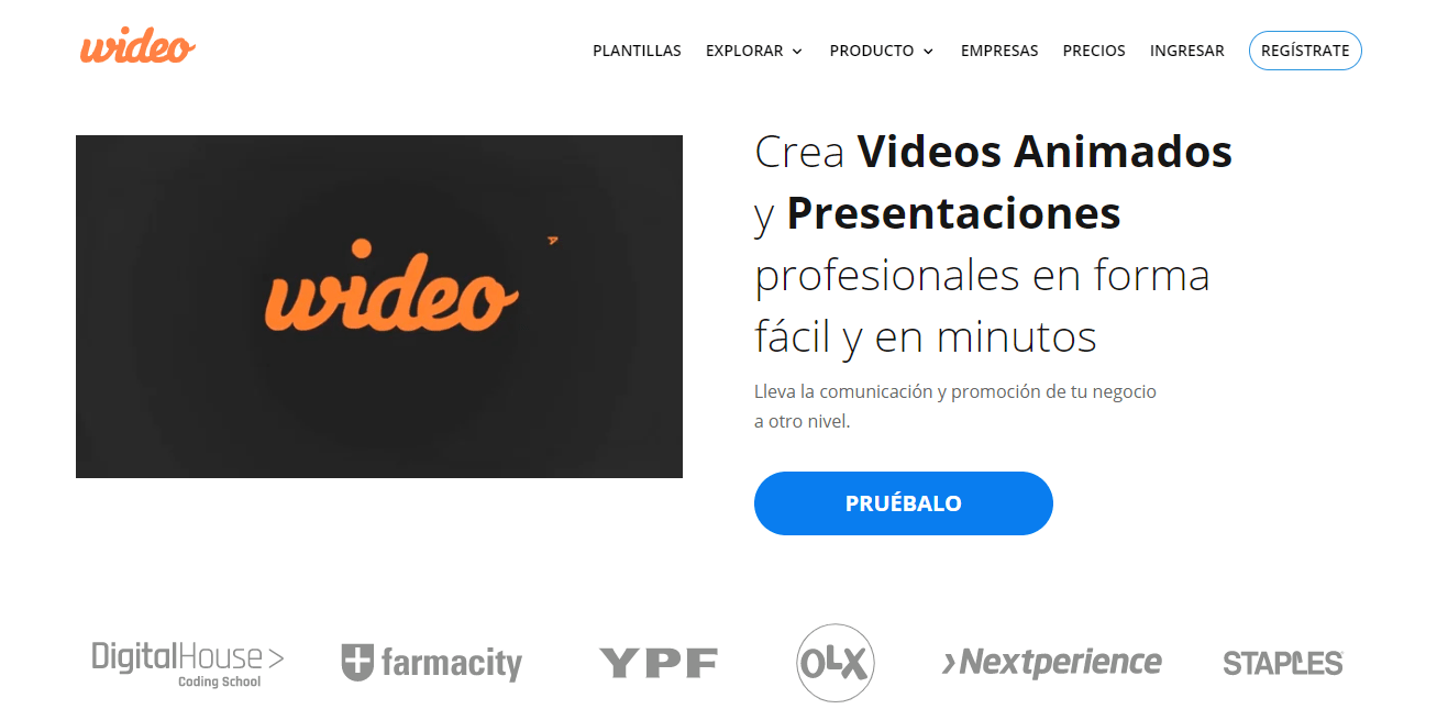 captura de página principal de wideo.co/es/