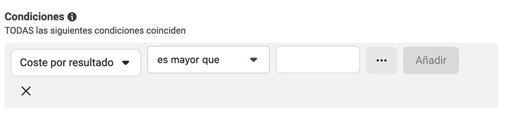 reglas automatizadas de Facebook Ads condiciones