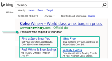 extensiones de sitio mejoradas bing ads