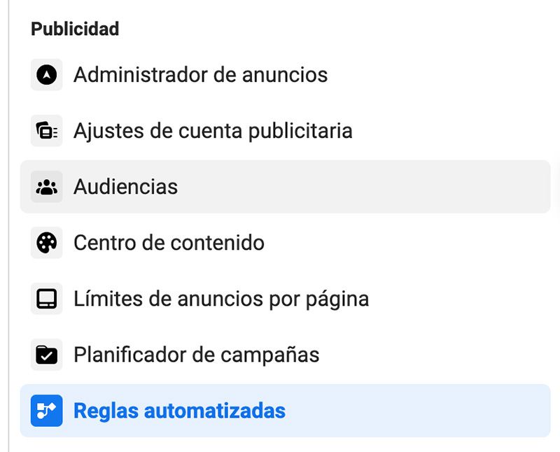 menu reglas automatizadas