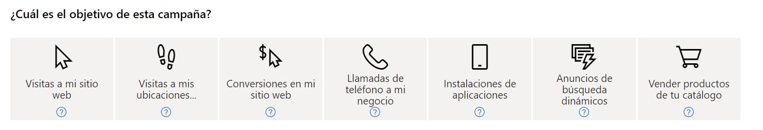 diferentes objetivos bing ads