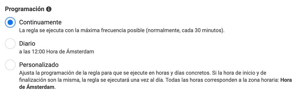 programacion reglas automatizadas facebook ads
