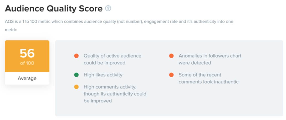 HypeAuditor nivel de calidad audiencia
