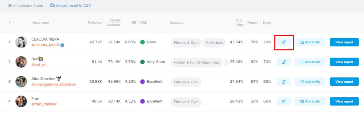 HypeAuditor ver perfil influencer
