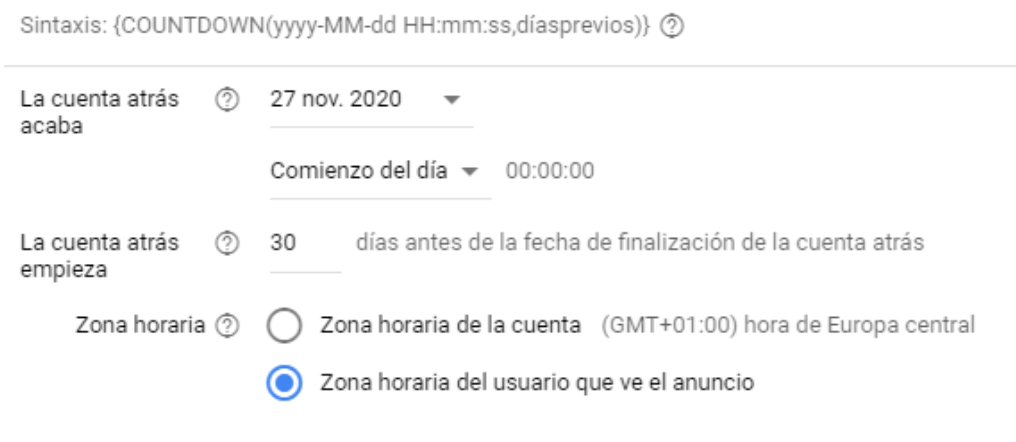 ejemplo cuenta atras google ads