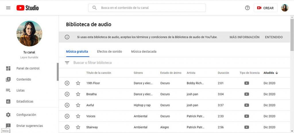 youtube banco de sonidos gratis