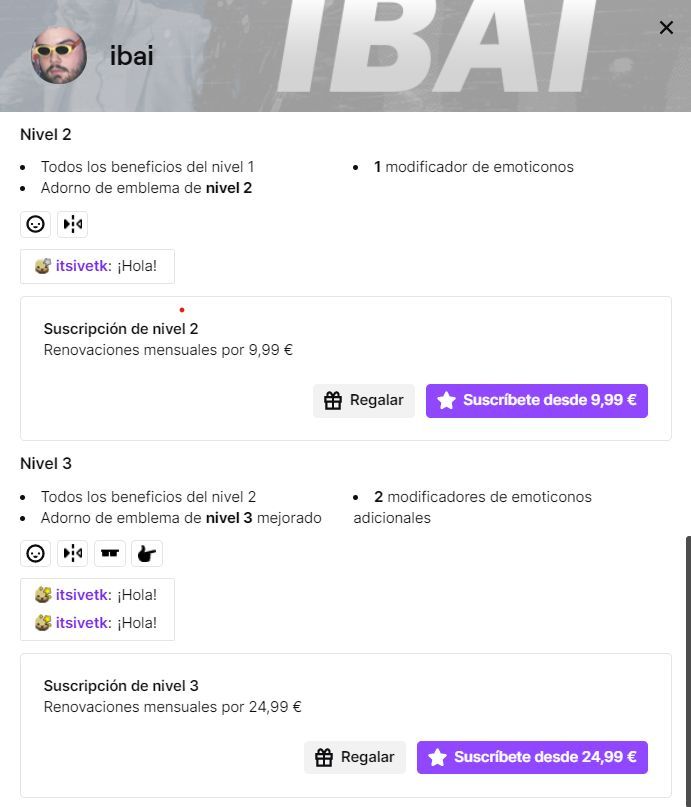 Tipos de suscripción al canal de Twitch Ibai
