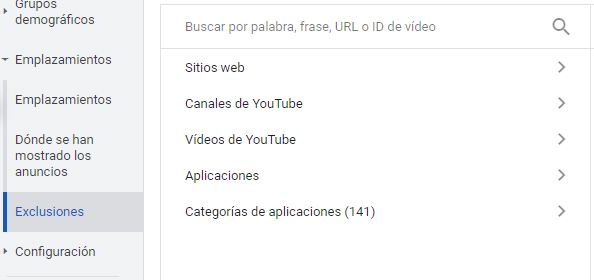 exclusiones display google ads