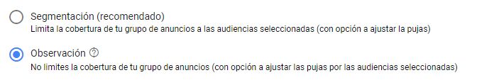 opcion observacion display google ads